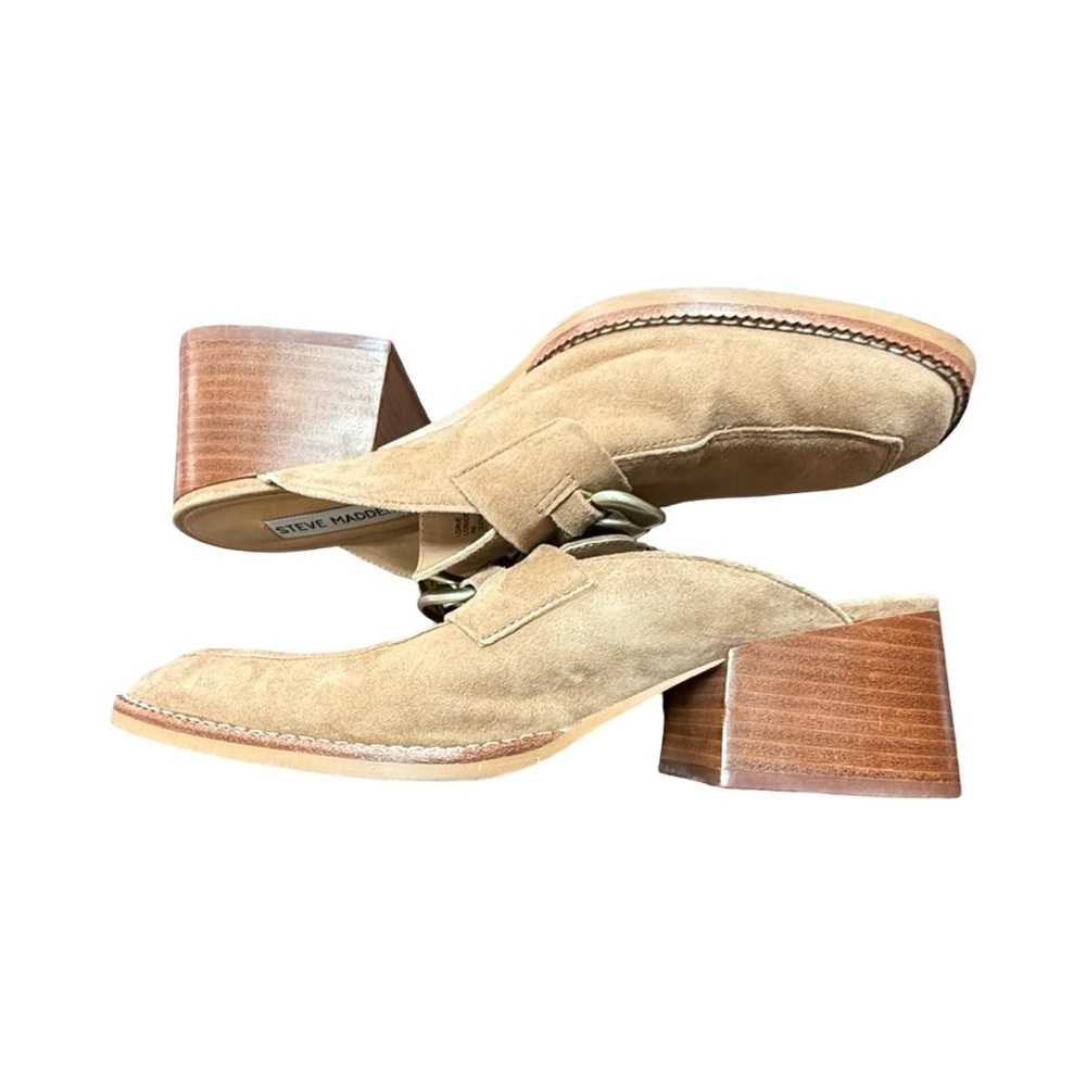 Steve Madden Brown Suede Mules with Gold Chain - Picture 12 of 12